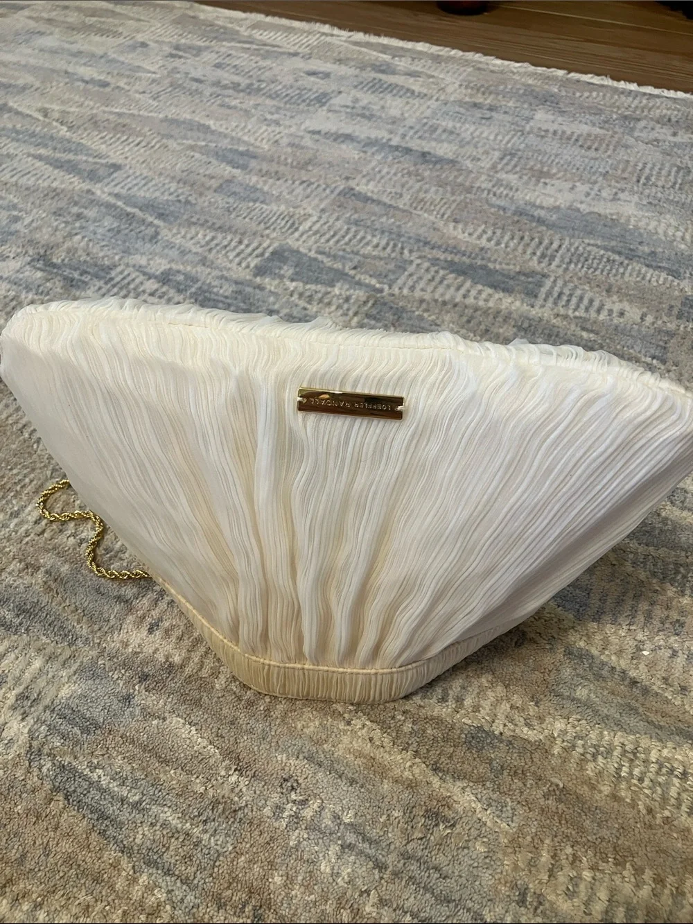 Loeffler Randall Rochelle Cream Pleated Bow Clutch with Gold Chain